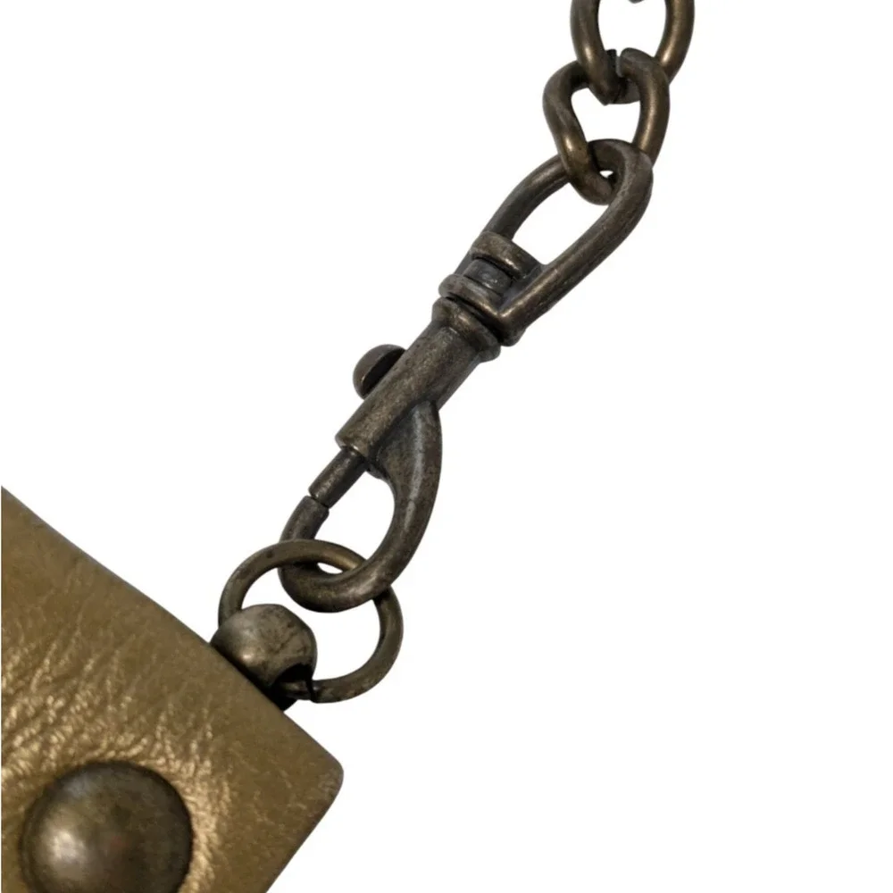 Hobo International Gold Bronze Leather Shoulder Bag Convertible Clutch Studded